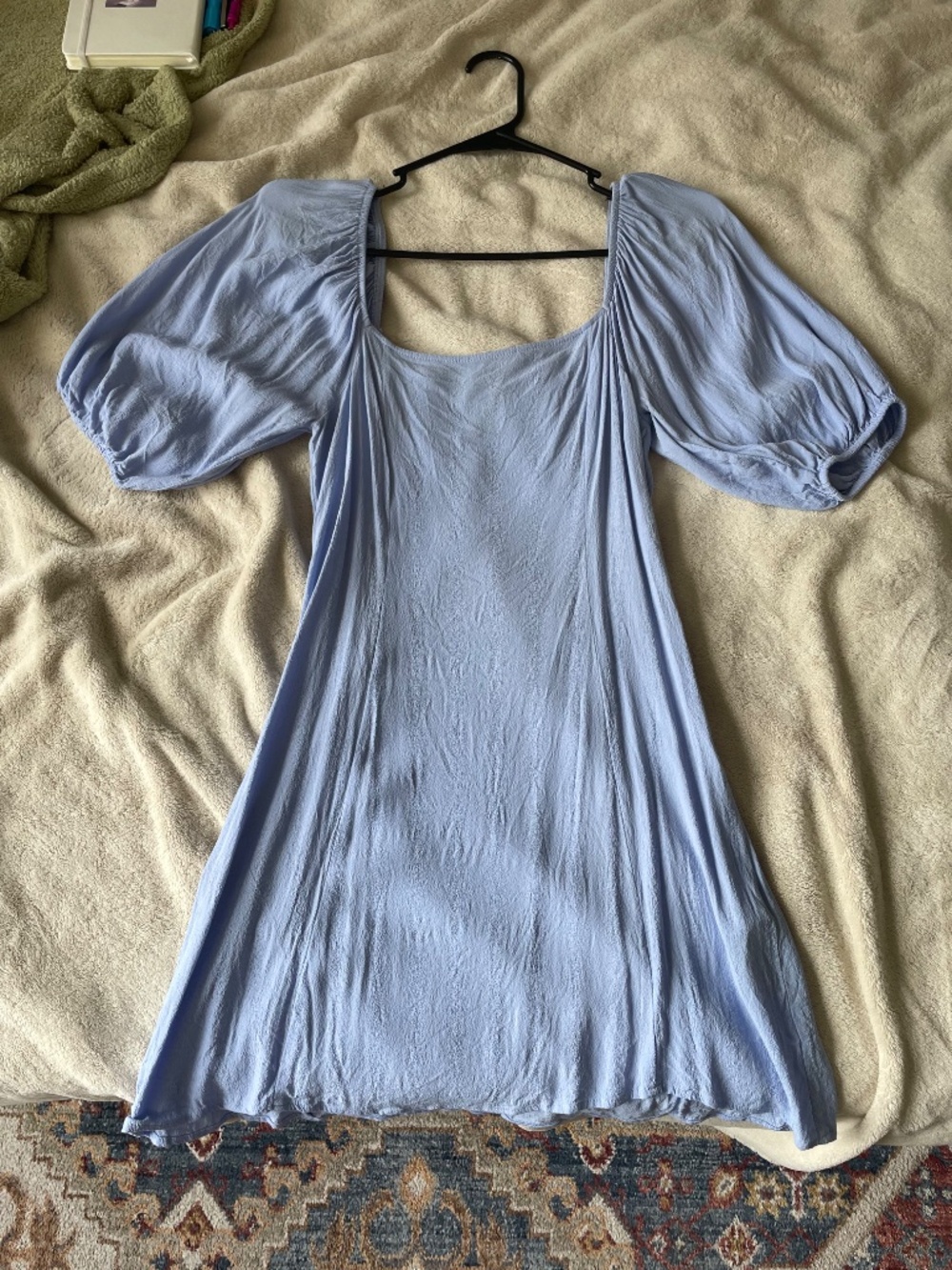 Forever 21 Perwinkle Blue Peasant-Sleeve Mini Dress Medium